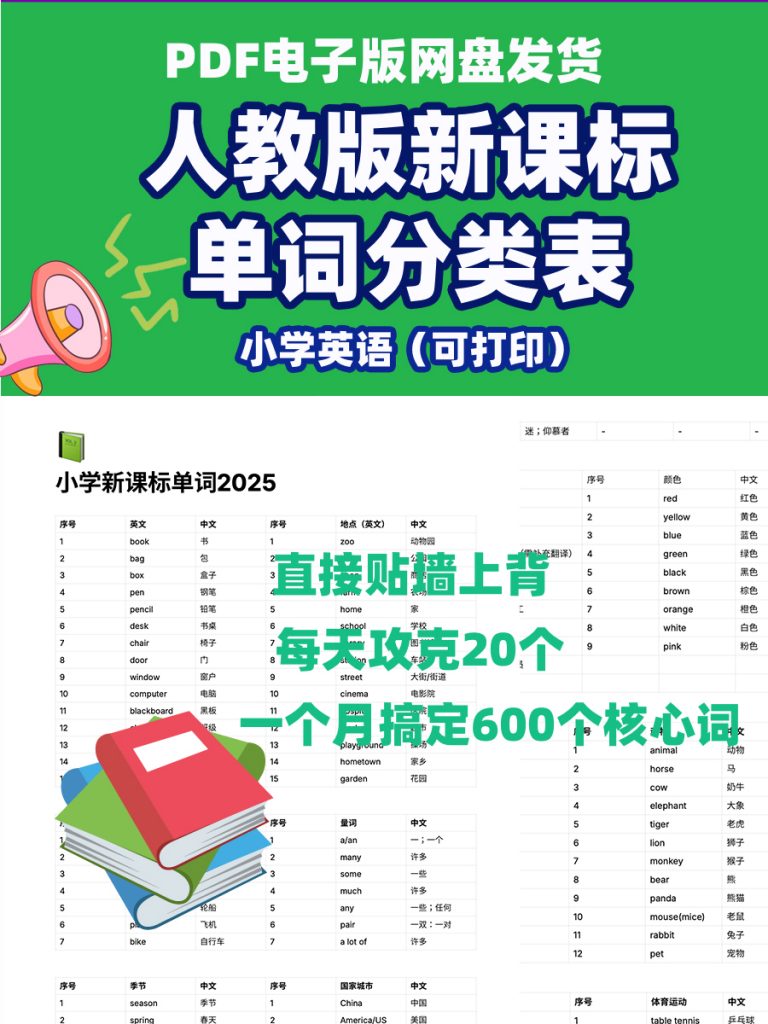 【原创整理】【持续更新】小学新课标单词+短句-小鲸鱼英语角